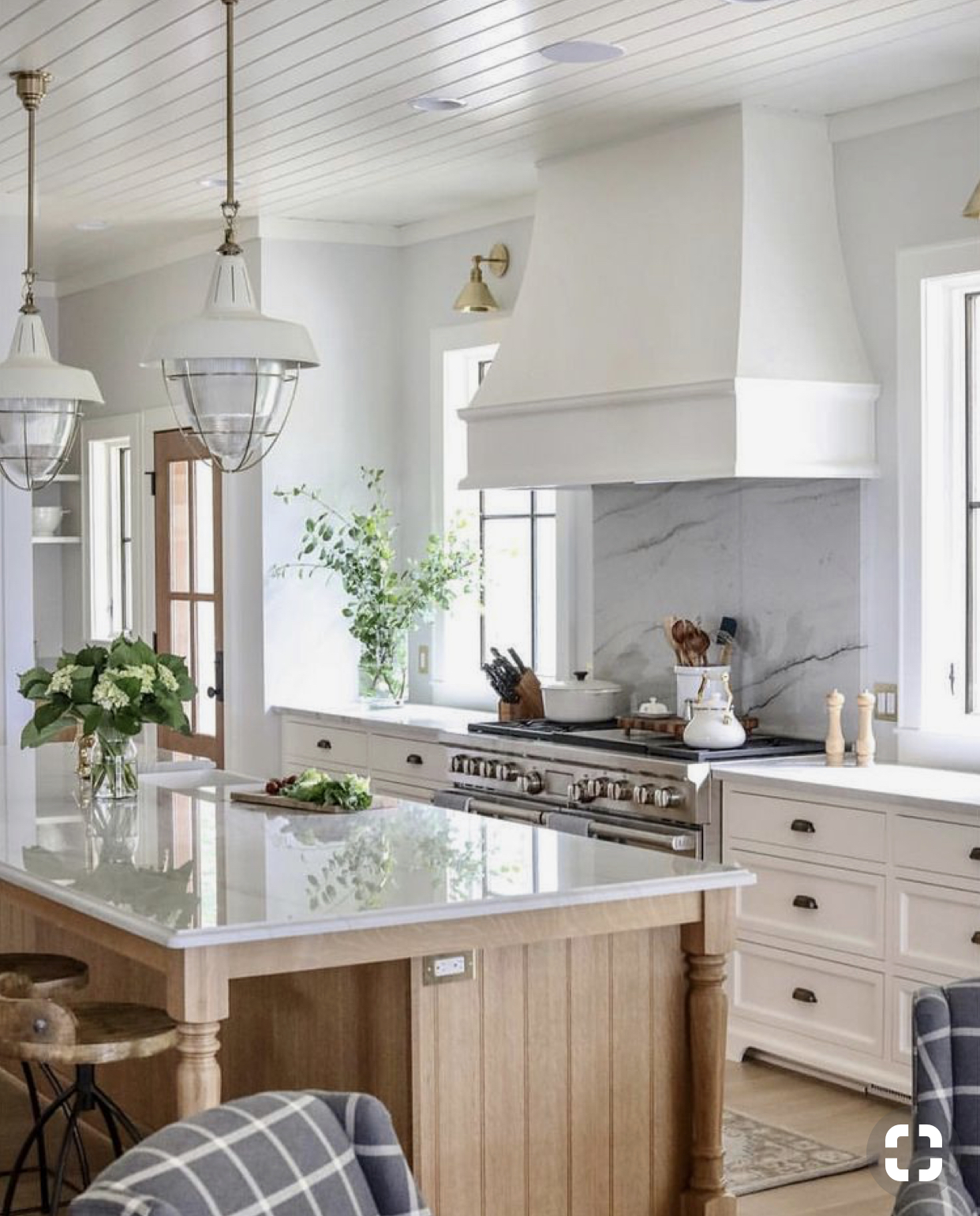 *Kitchen Inspiration: Love the wood stained island that adds warmth to the white kitchen