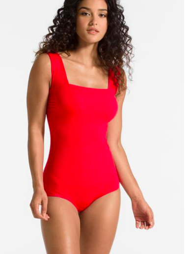 A front view of the same swimsuit above. So flattering with a timeless silhouette.
