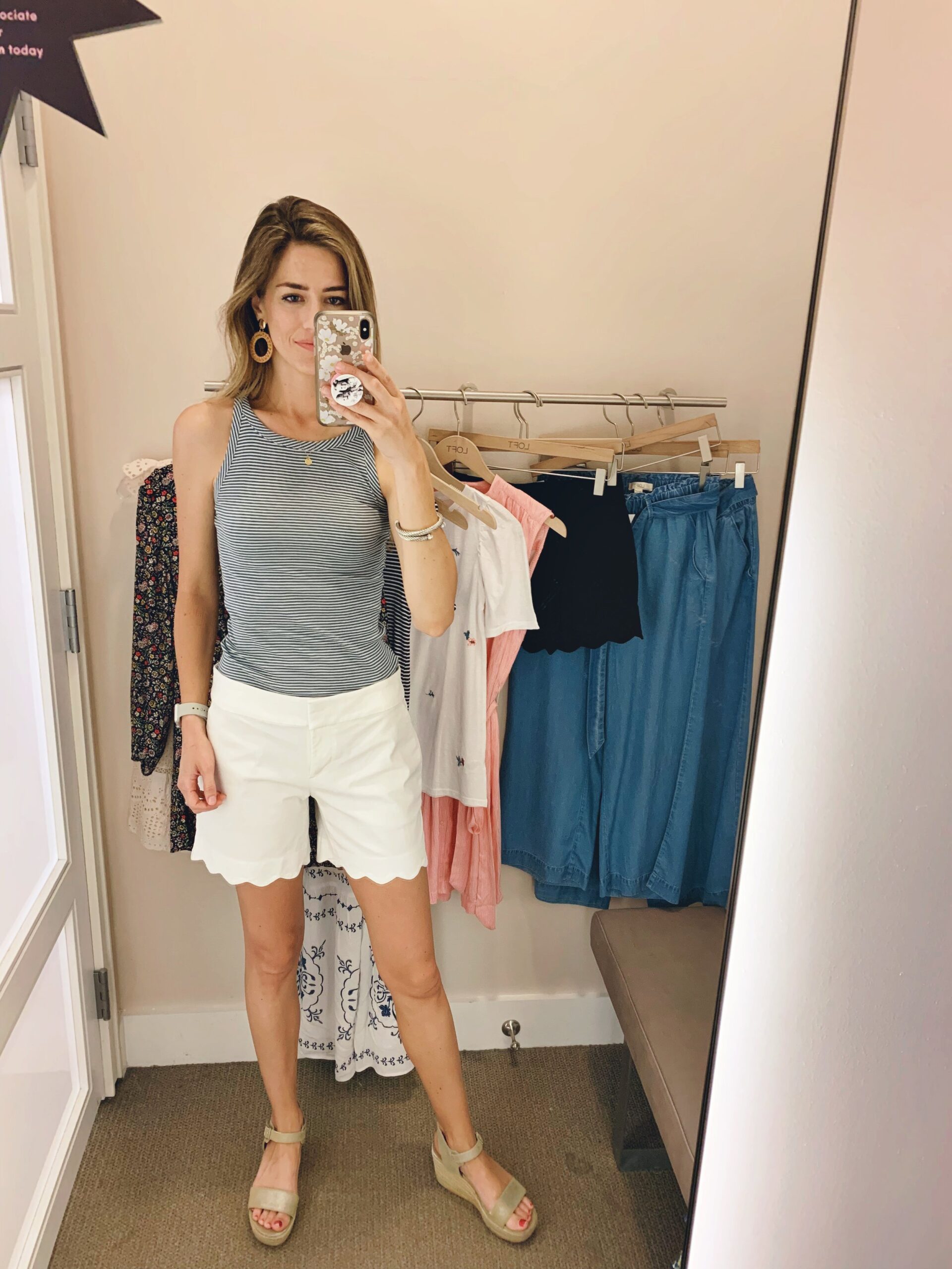 These are the 6” inseam version of the black shorts. They didn’t have my size so they were a little big in the waist but I appreciated the extra length. I REALLY loved this top. Super comfy and the neckline is flattering. Shorts are very limited in …