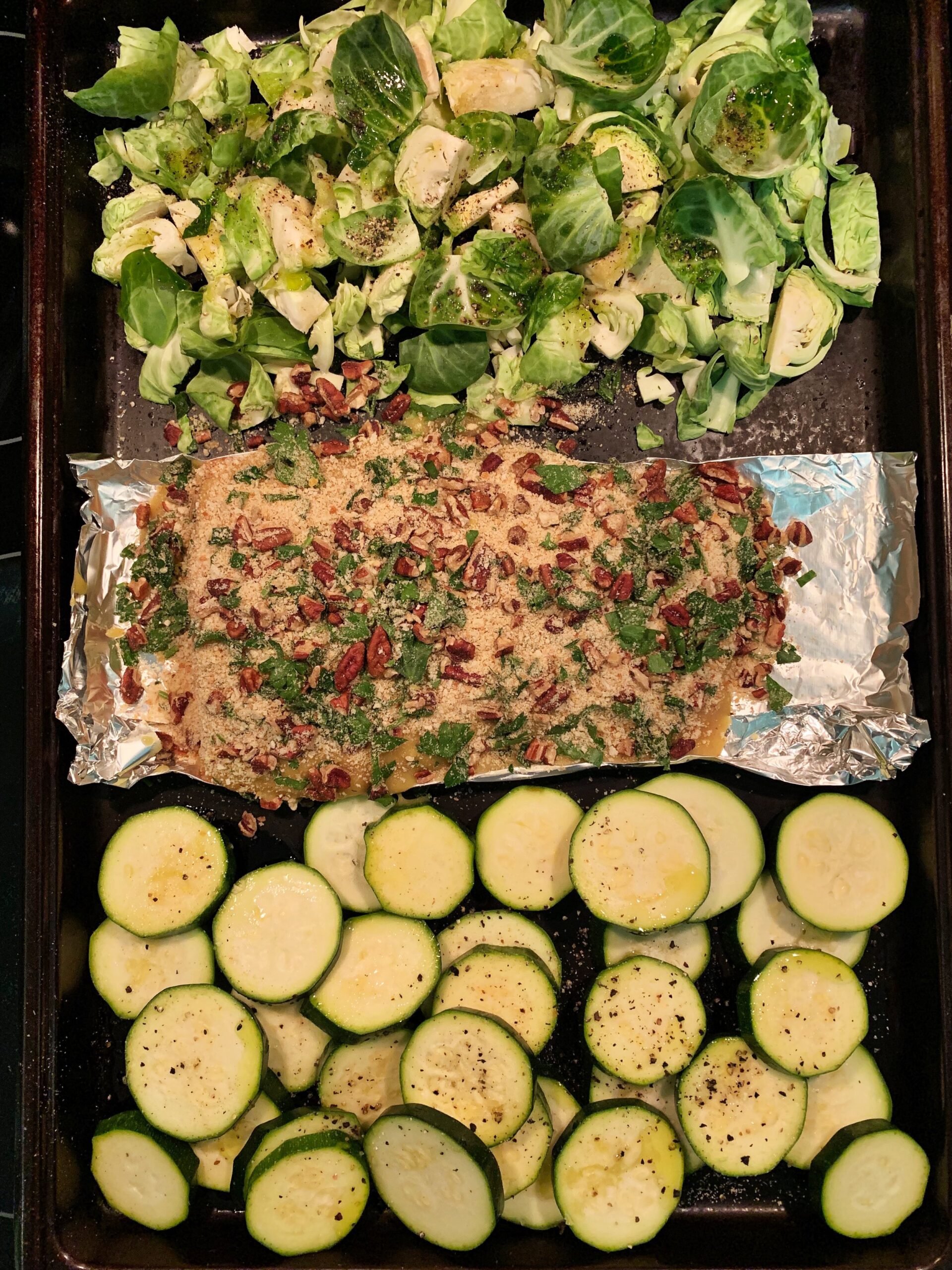 Honey Pecan Baked Salmon with some roasted veggies