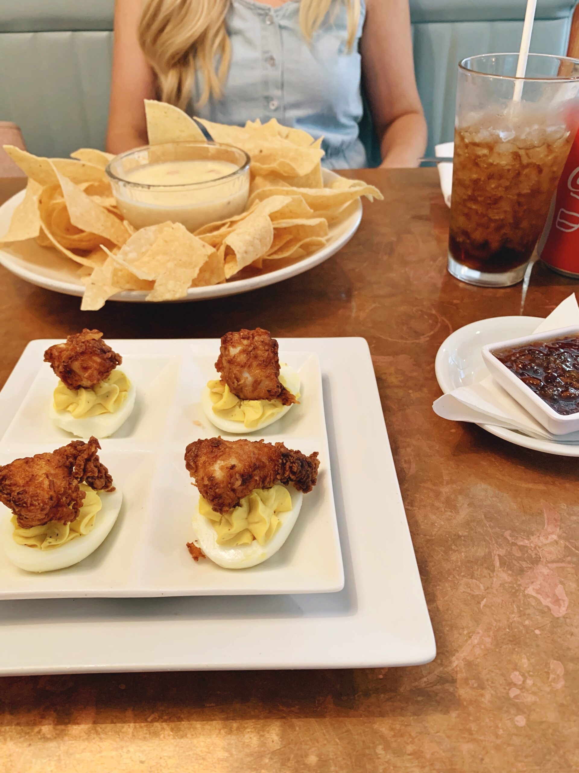 fried chicken deviled eggs and queso- Liberty Kitchen &amp; Oysterette